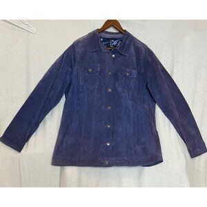 Dennis Basso Women Leather Jacket Large Purple-Blue Button Long Sleeve Pockets